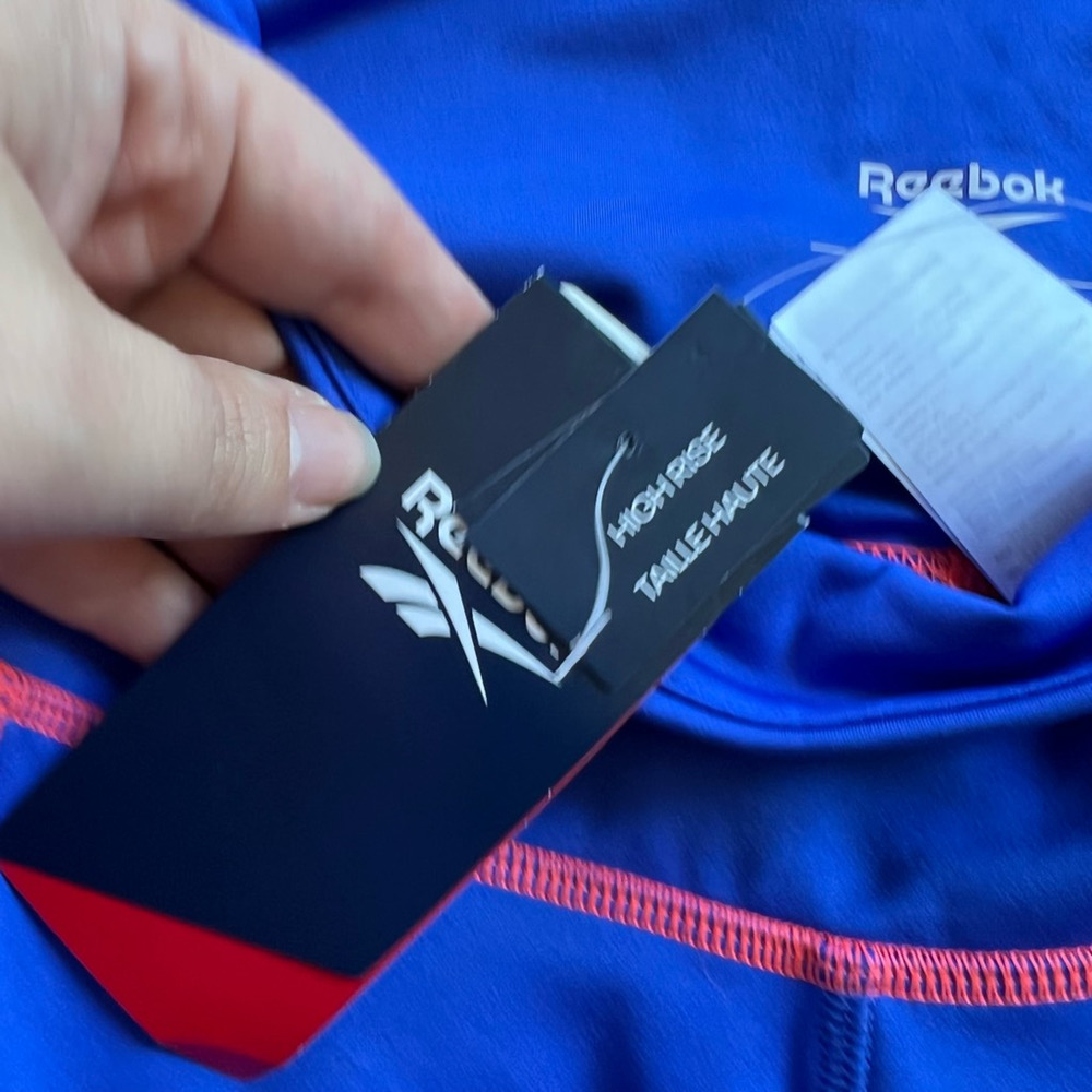 Reebok Womens WOR Detail HRT Leggings Blue High Rise Speedwick Full Length S New - Picture 7 of 9